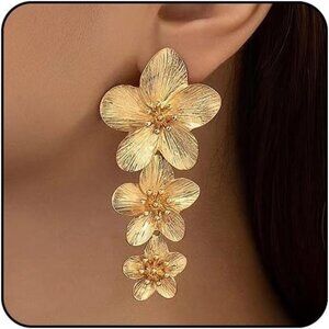 Big Statement Earrings Gold Tone Floral Earrings for Women Trendy Large Flower